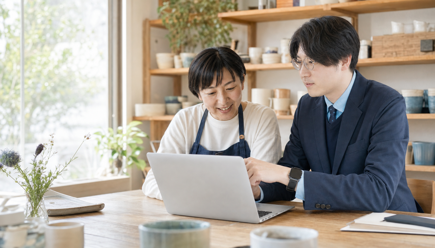 地域の事業者にホームページについて説明するカンテラ仙台の担当者